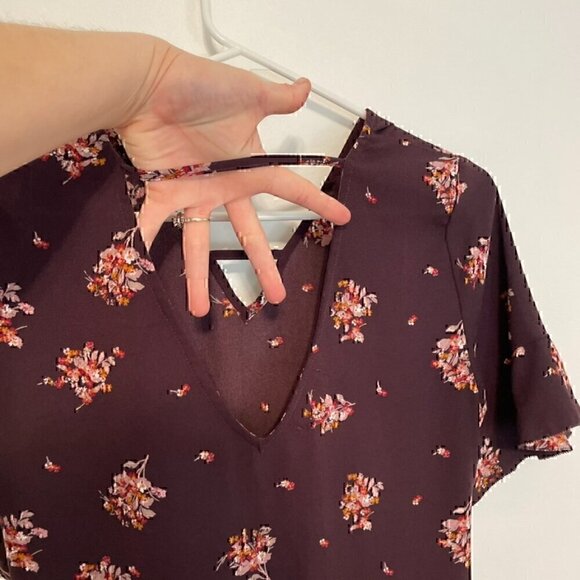 MAURICES Floral Bar Back Shift Dress Plum Purple Multi Short Sleeve Mini Fall S - Picture 12 of 13